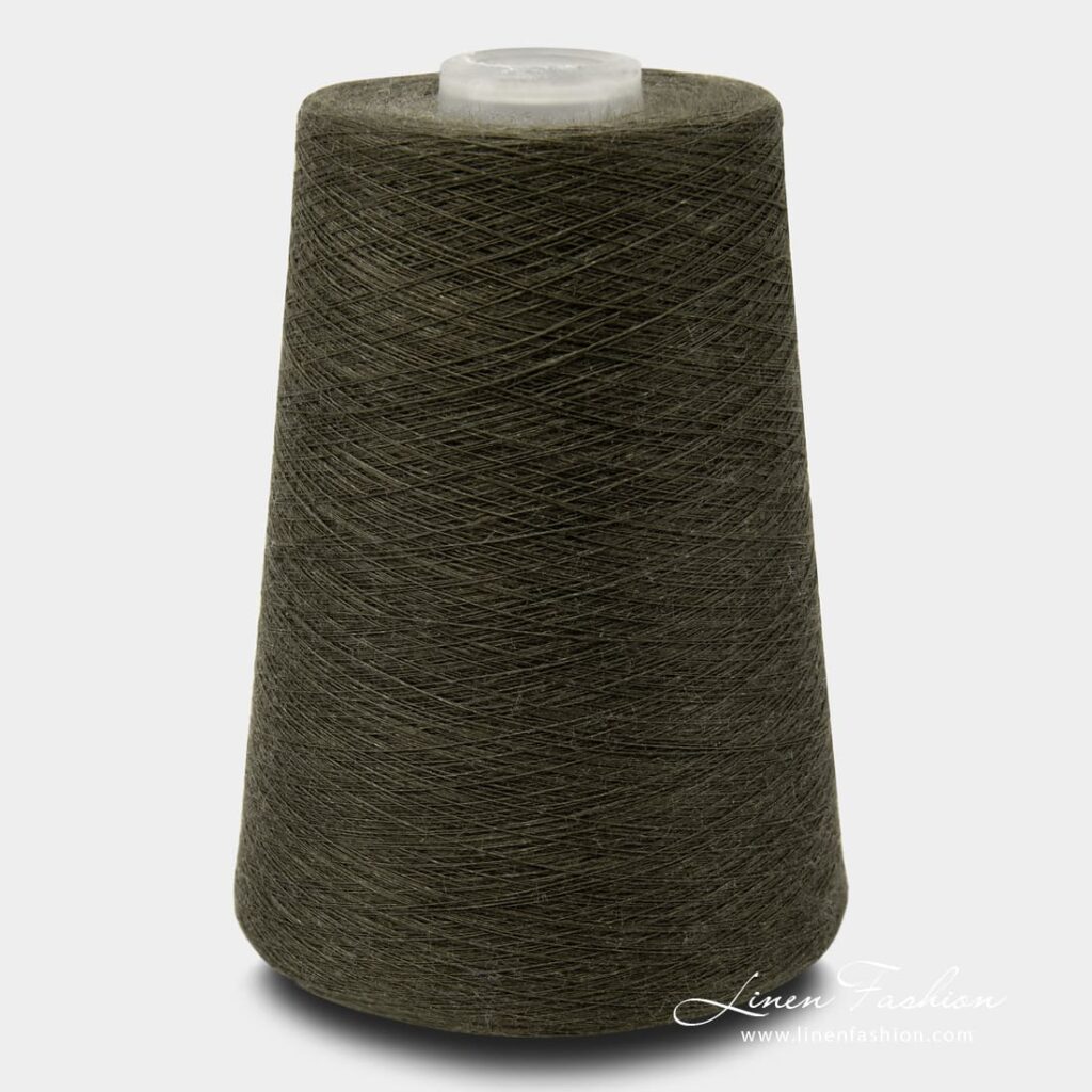 Linen Yarns In Dark Tobacco Green Color - 4(12)