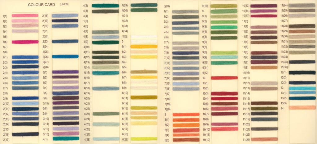 Colour card for linen yarns