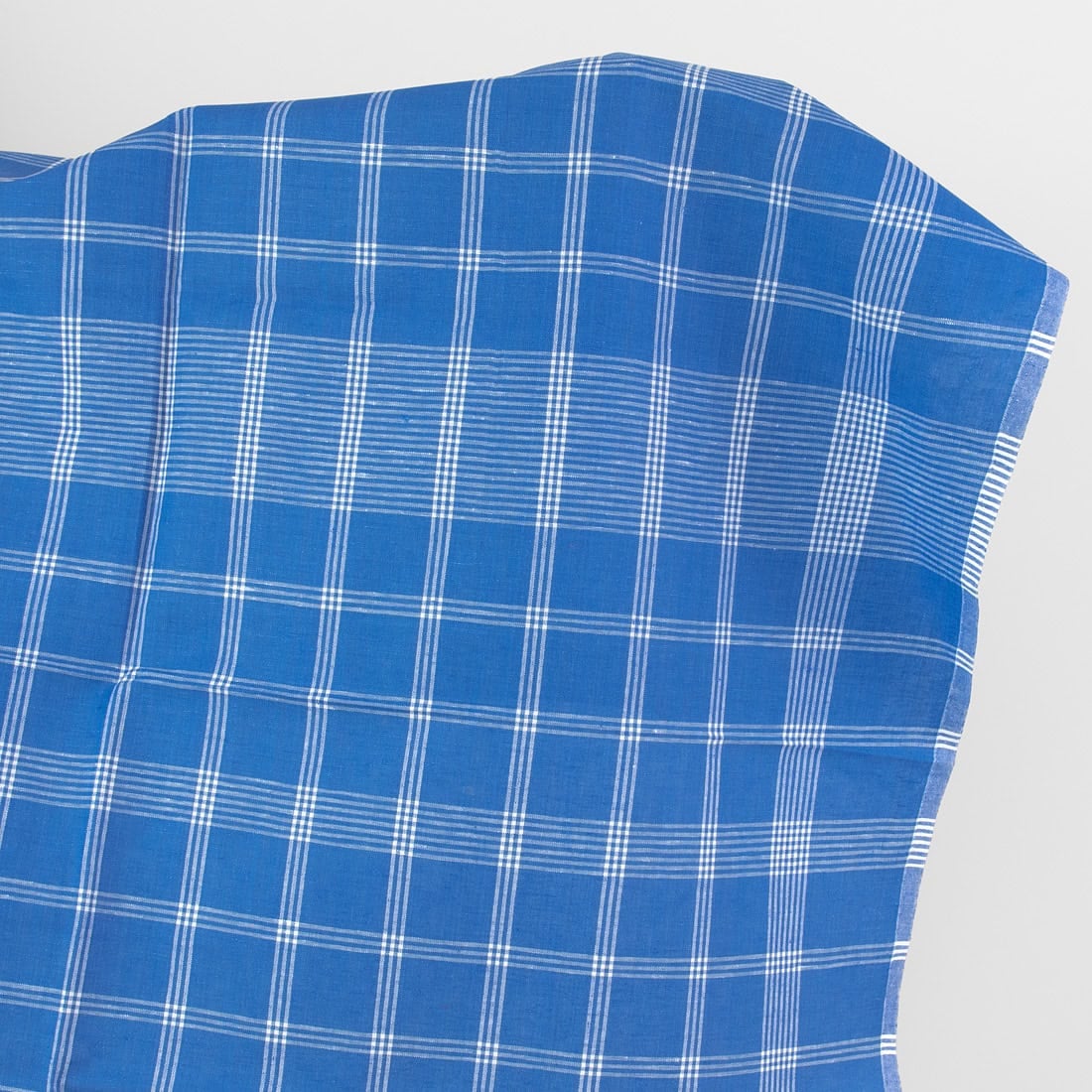 Blue checked linen cotton fabric