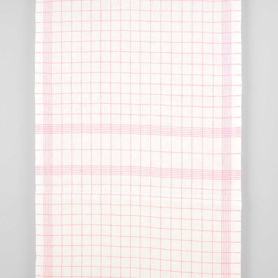 Narrow linen fabric off-white with bright pink checks