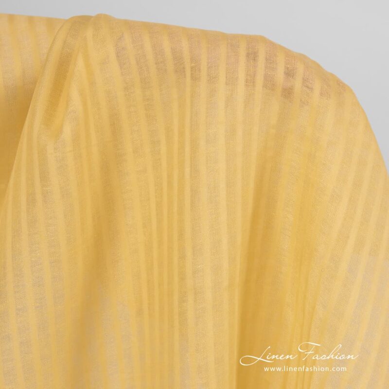 Gulstripet lett linstoff 6 Striped 100% linen fabric in yellow.