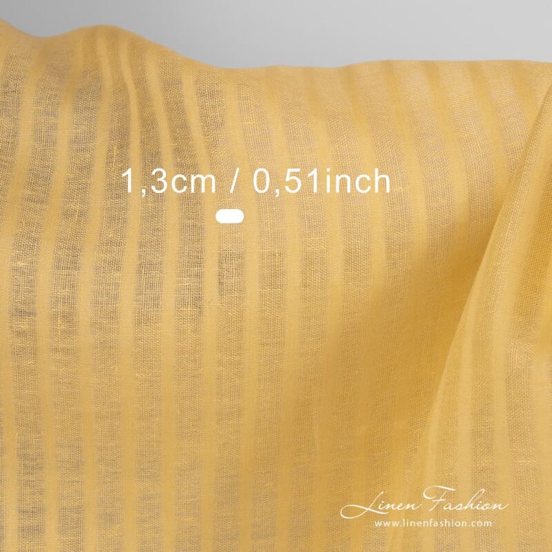 Gulstripet lett linstoff 8 Yellow 100% linen fabric in stripes.