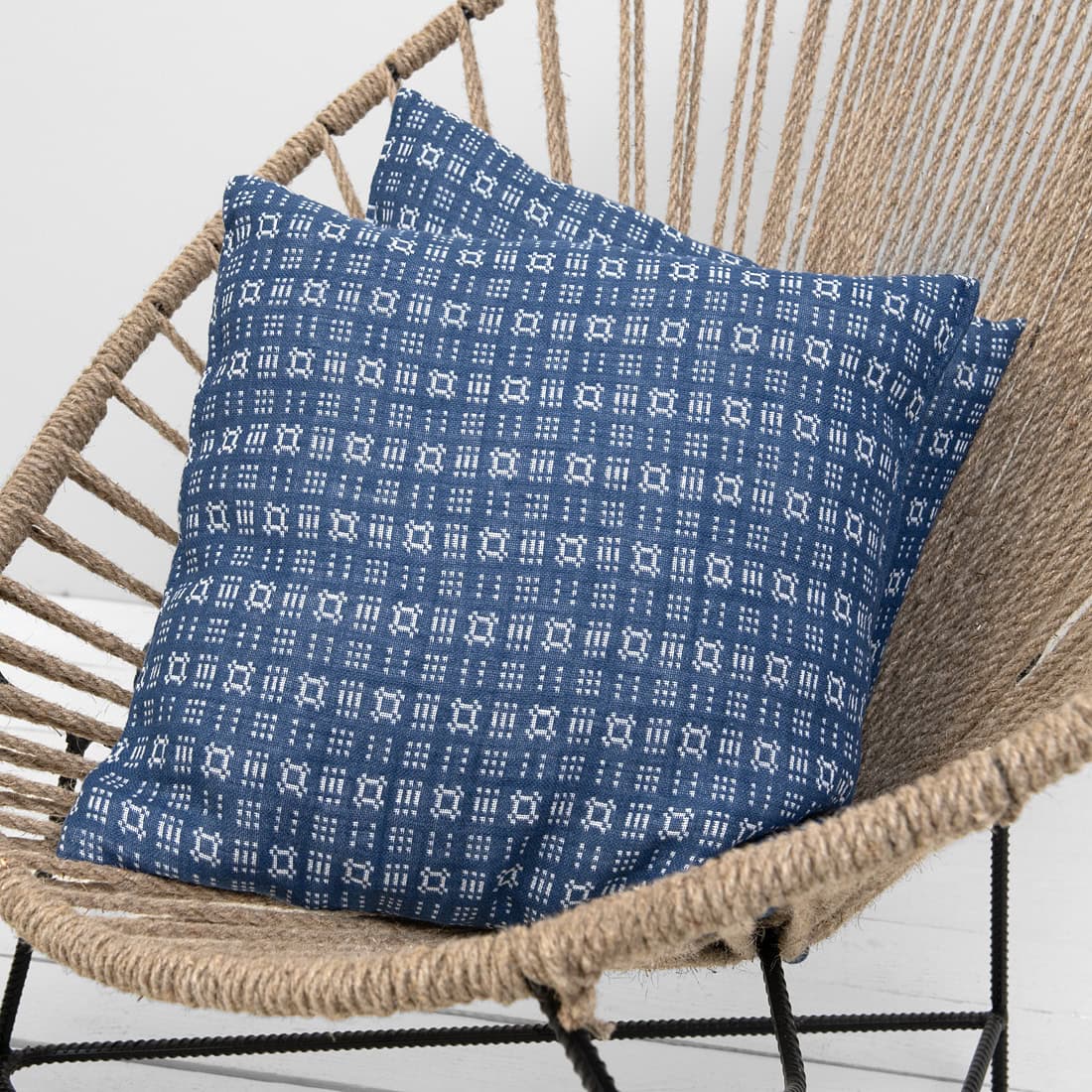 Linen cotton blue cushion cover