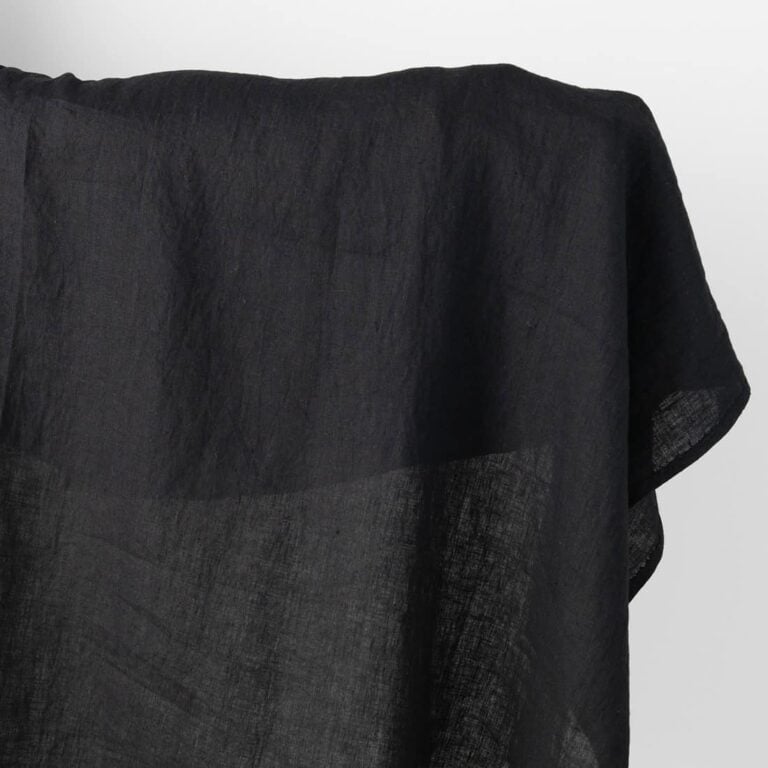 Linen fabric plain black, washed