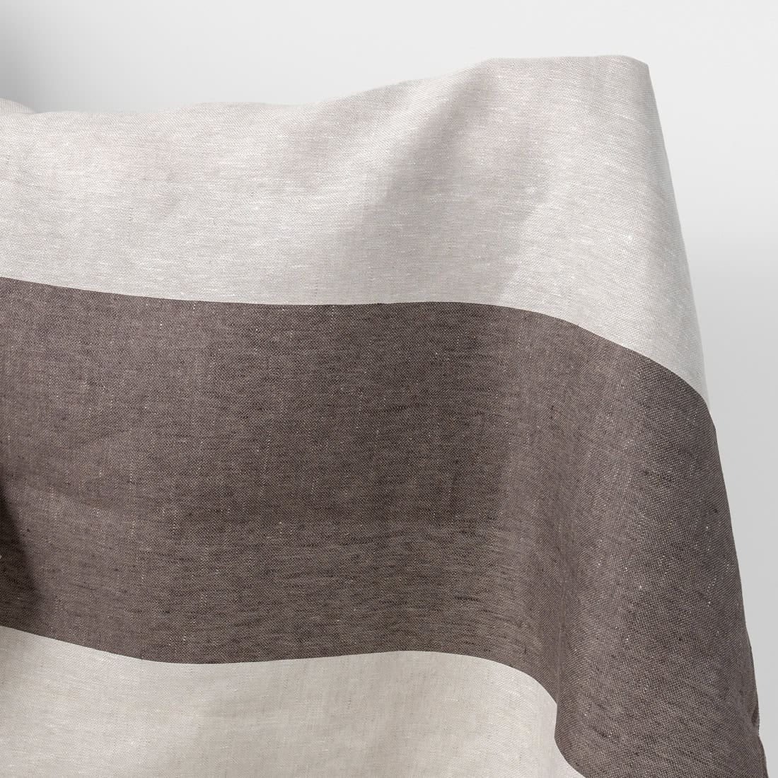 Linstoff beige med brede brune striper sateng