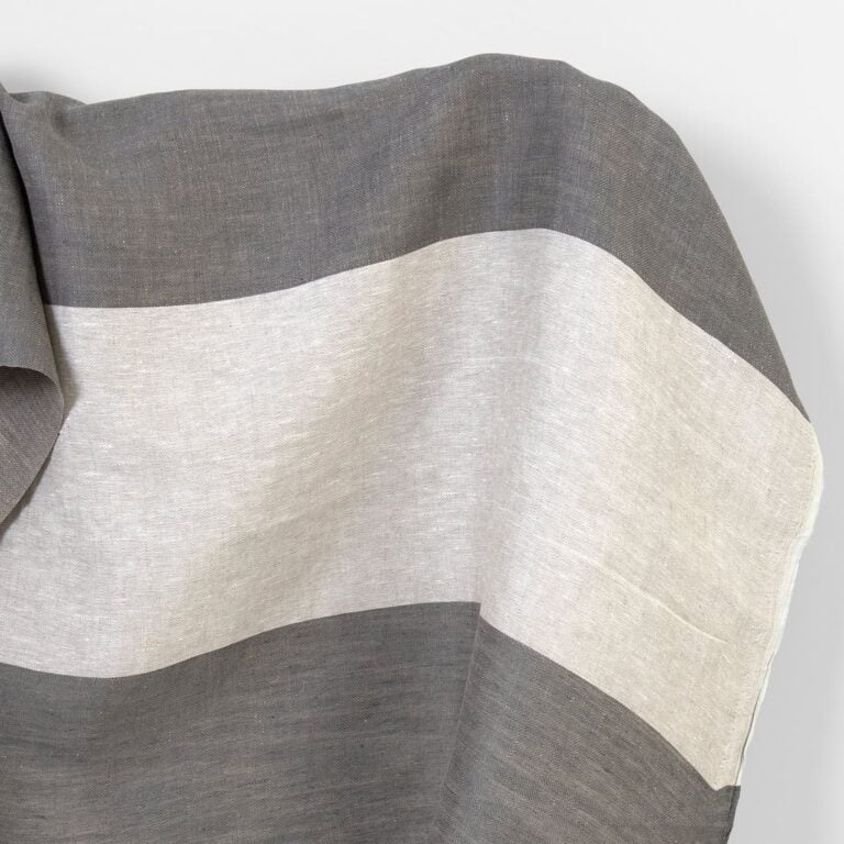 Linen fabric in grey and off-white stripes